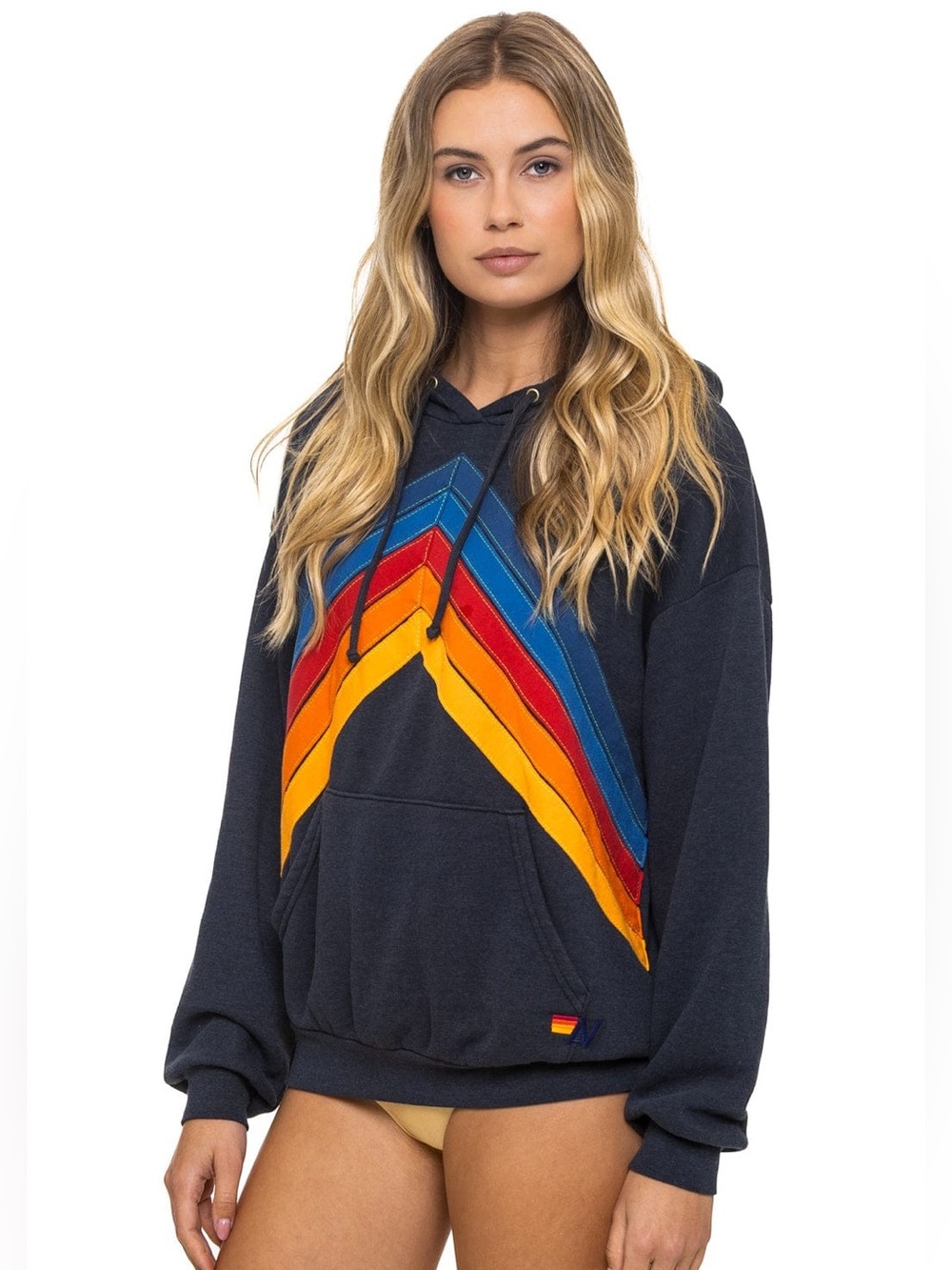 NEW Aviator Nation Mountain Stitch Chevron Relaxed Hoodie Charcoal Size Medium